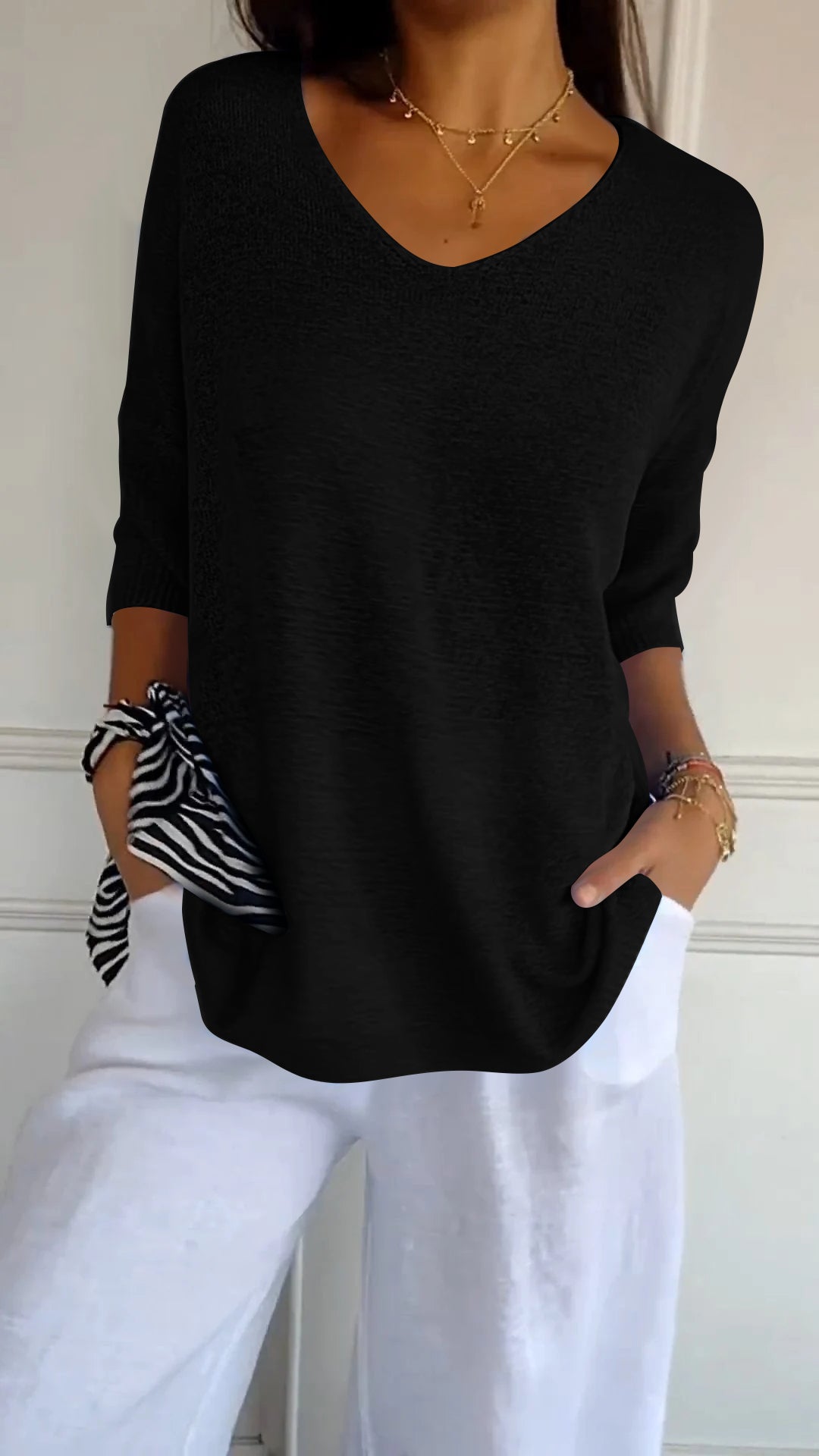 Rosal - Top In Maglia Tinta Unita Con Scollo a V