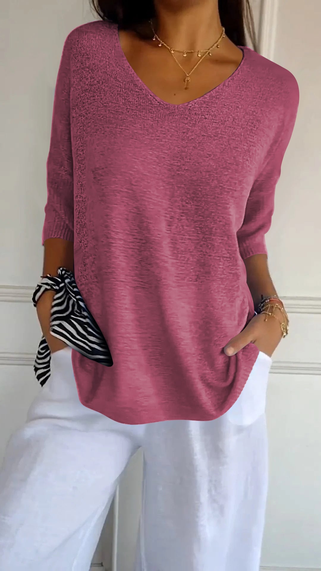 Rosal - Top In Maglia Tinta Unita Con Scollo a V