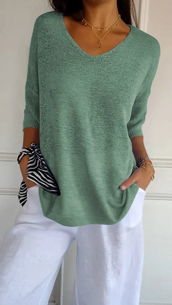 Rosel - Top In Maglia Liscia Con Scollo a V