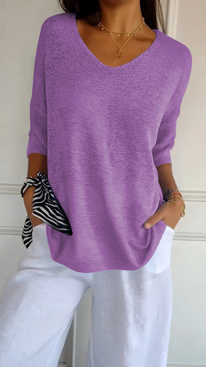 Rosel - Top In Maglia Liscia Con Scollo a V