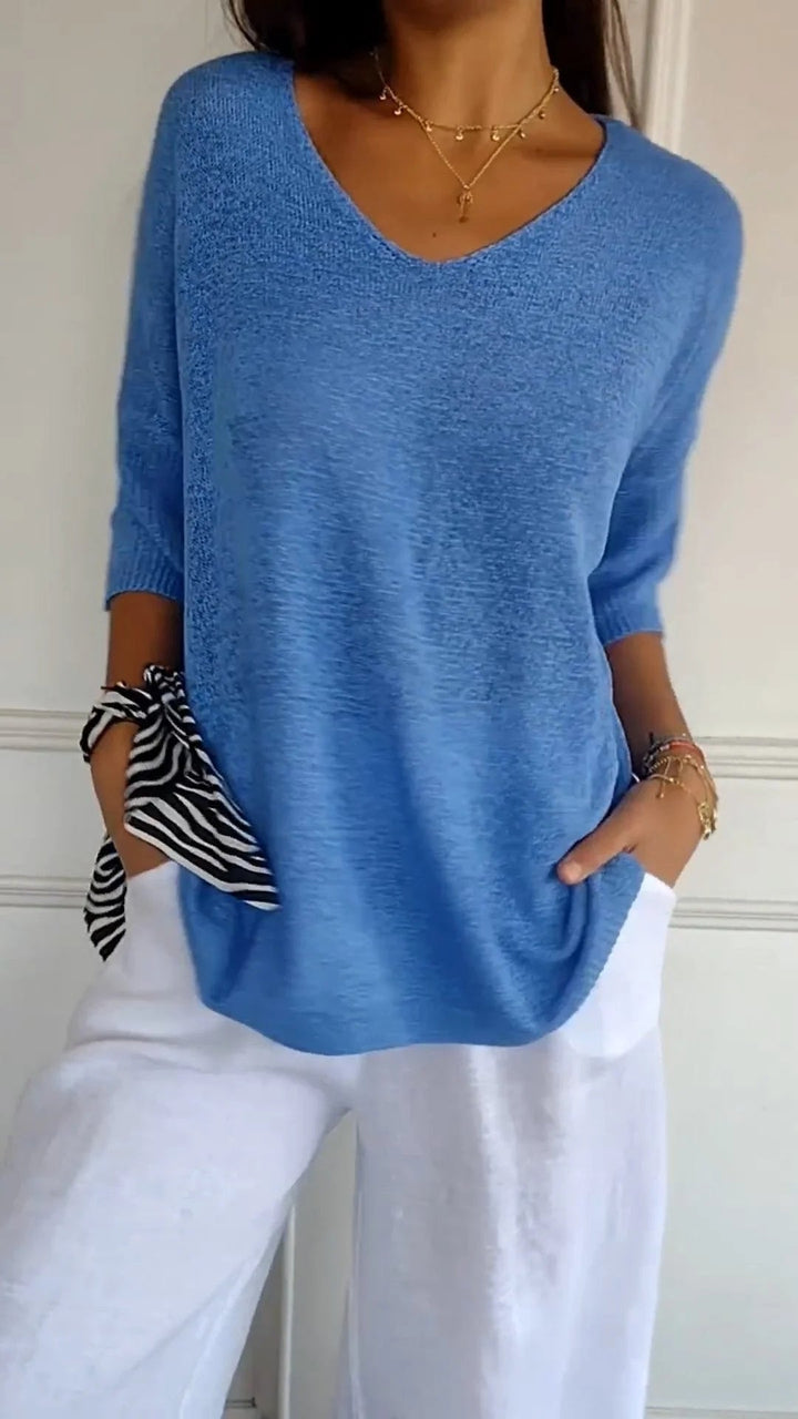 Rosal - Top In Maglia Tinta Unita Con Scollo a V