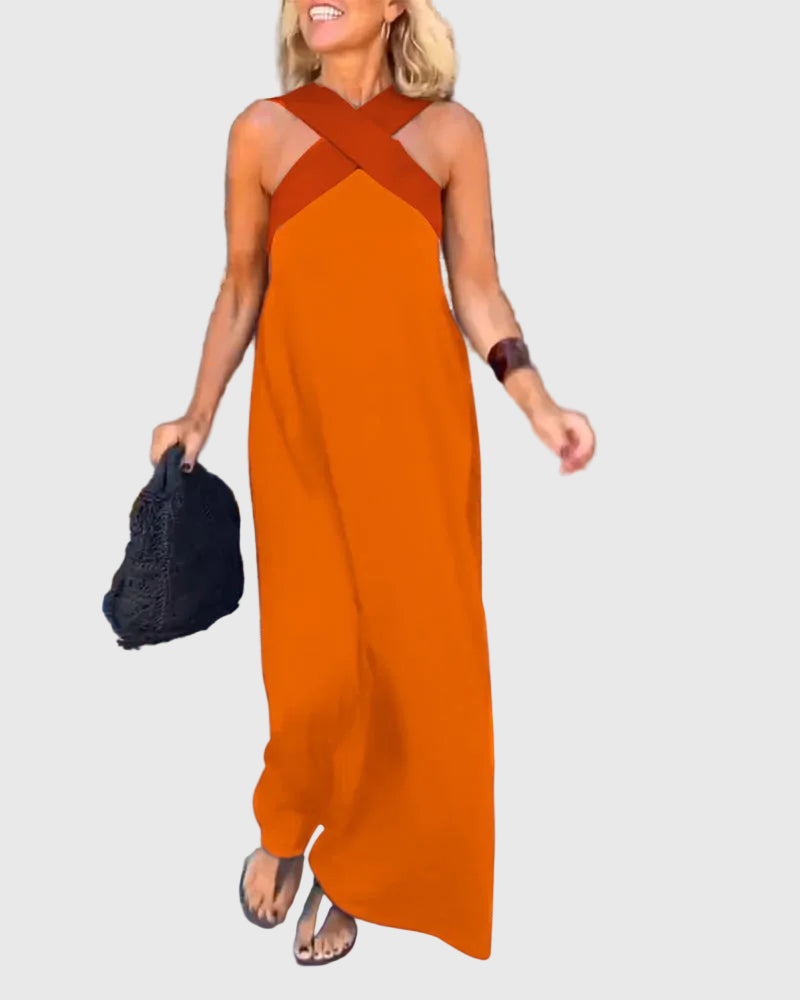 Frederikke - Elegante Abito Lungo Con Scollo Incrociato