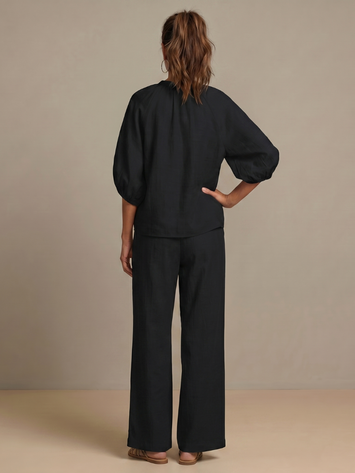 Sharina - Set Composto Da Camicetta Con Zip E Pantaloni a Gamba Larga