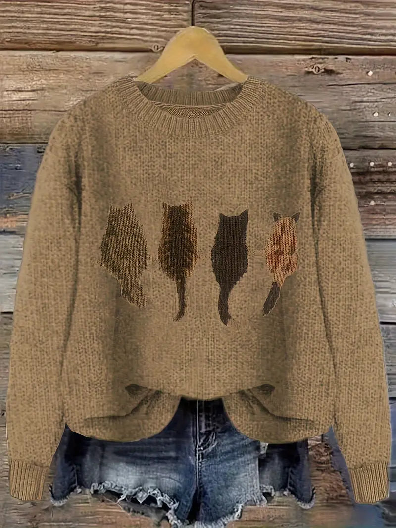 Urvana - Maglione a Maniche Lunghe Con Stampa Gatto