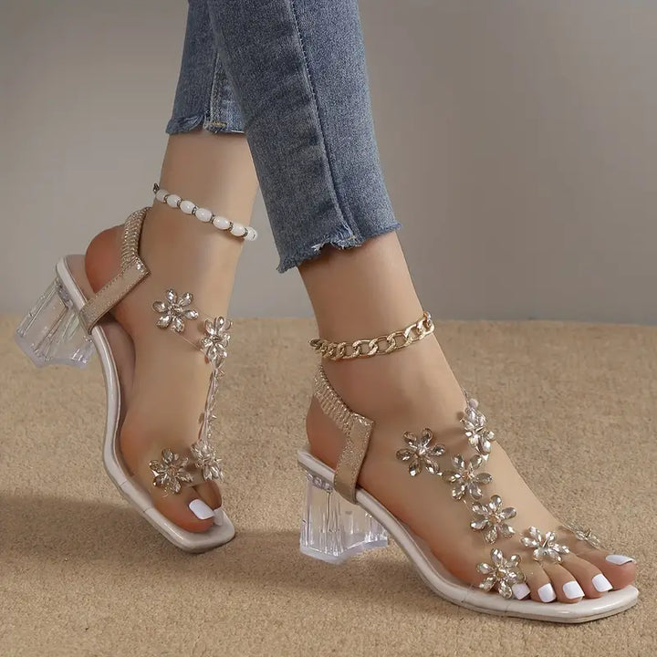 Graciela - Sandali Con Tacco Alto Cristalli Floreali