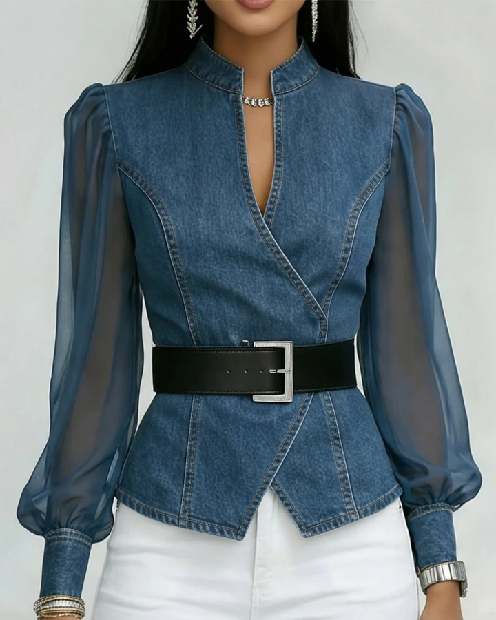 Vessa - Top In Denim Con Maniche in Panno