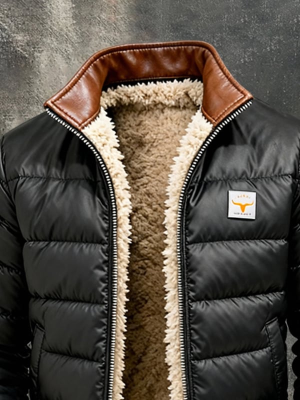 Youssouf - Giacca Outdoor In Pelle Vintage Con Cuciture