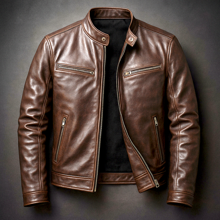 Jaromir - Giacca Vintage In Pelle Con Cerniera