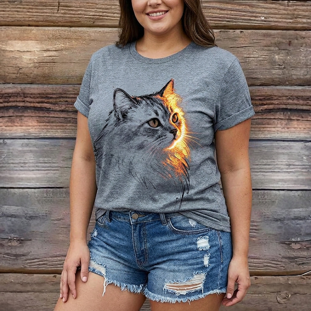 Meyya - Maglietta Casual Con Stampa Gatti