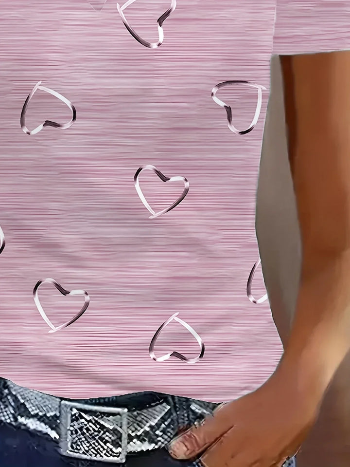 Emlyn - Top Alla Moda Con Scollo a V e Stampa a Cuori