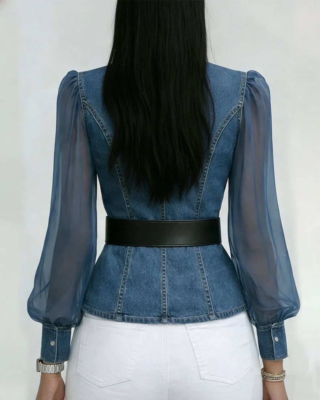 Vessa - Top In Denim Con Maniche in Panno