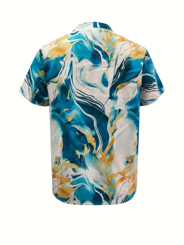 Maroula - Elegante Camicia A Maniche Corte Con Stampa Marmo