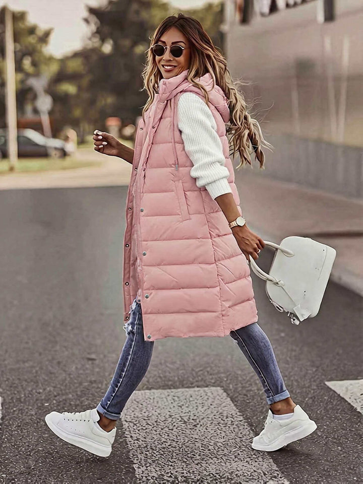 Maryanne - Gilet Imbottito Lungo Con Cappuccio e Tasche