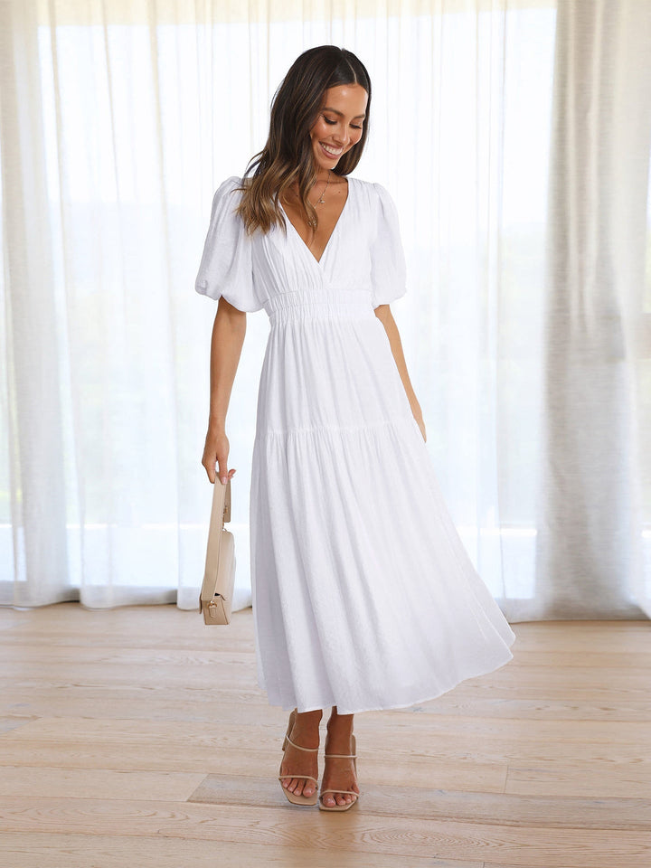 Delphine - Elegante Abito MIDI Con Scollo a V E Maniche a Volant