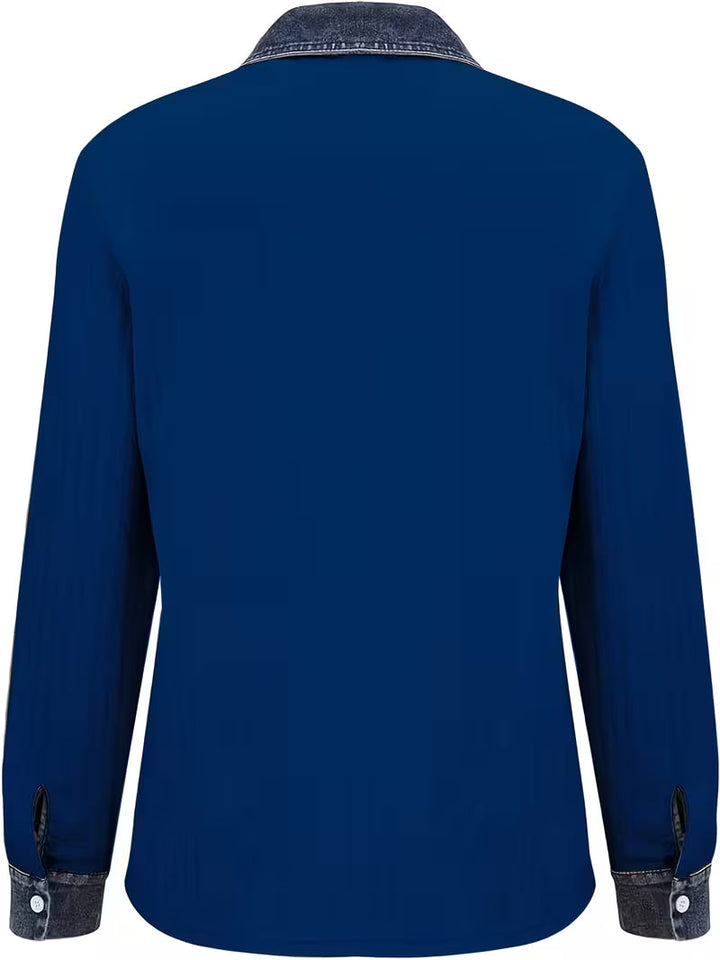 Eryna - Maglia a Maniche Lunghe Con Motivo a Trecce e Colletto in Denim