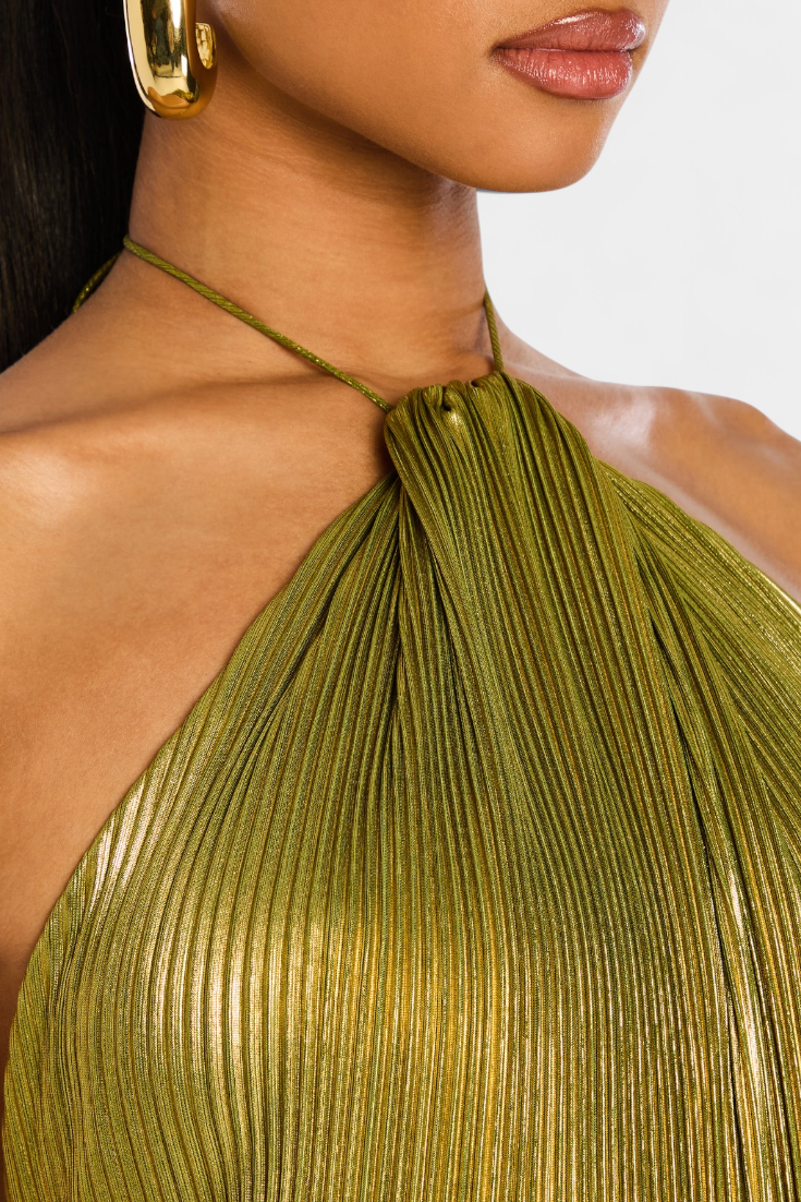 Kinia - Abito Lungo In Peridoto Metallizzato