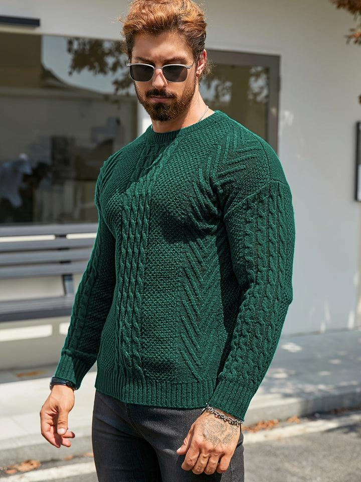 Eiduks - Maglione Classico a Collo Rotondo con Lavorazione a Trecce