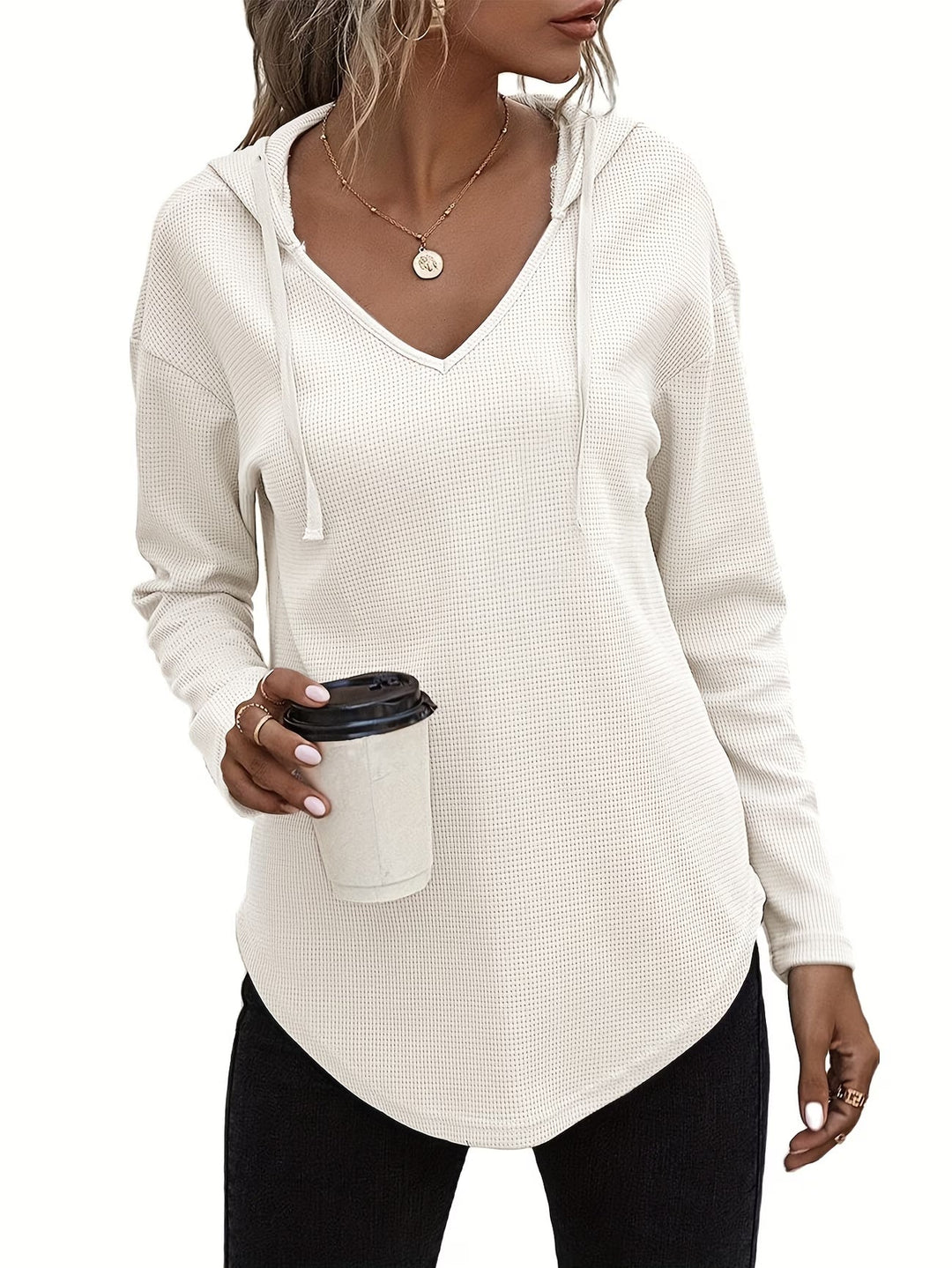 Seonie - Felpa Con Cappuccio a Maniche Lunghe E Scollo a V