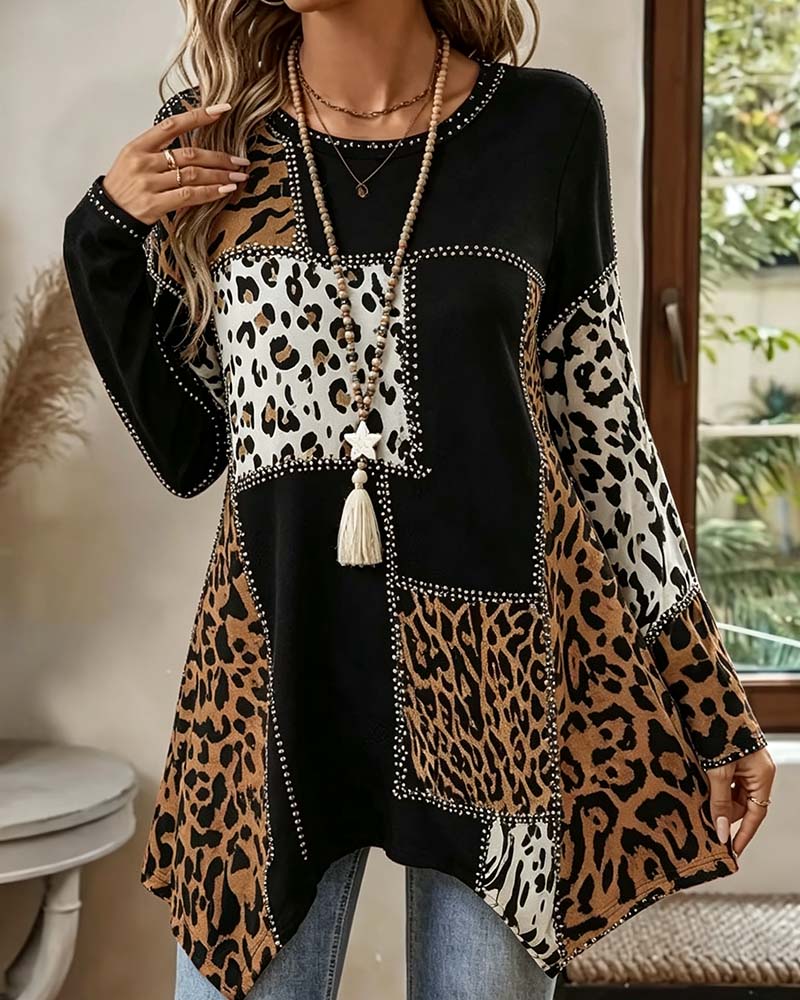 Niriza - Camicetta Con Stampa Leopardata a Patchwork Irregolare