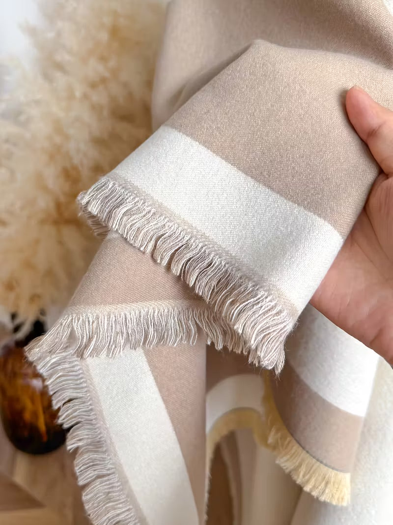 Taisija - Scialle Jacquard a Righe Reversibile In Finto Cashmere