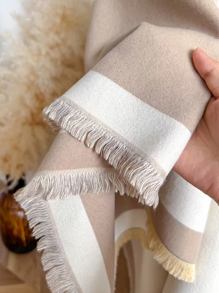 Taisija - Scialle Jacquard a Righe Reversibile In Finto Cashmere