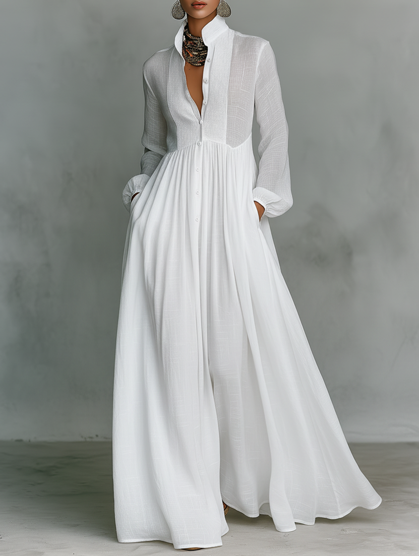 Sheilan - Elegante Abito Lungo Con Bottoni