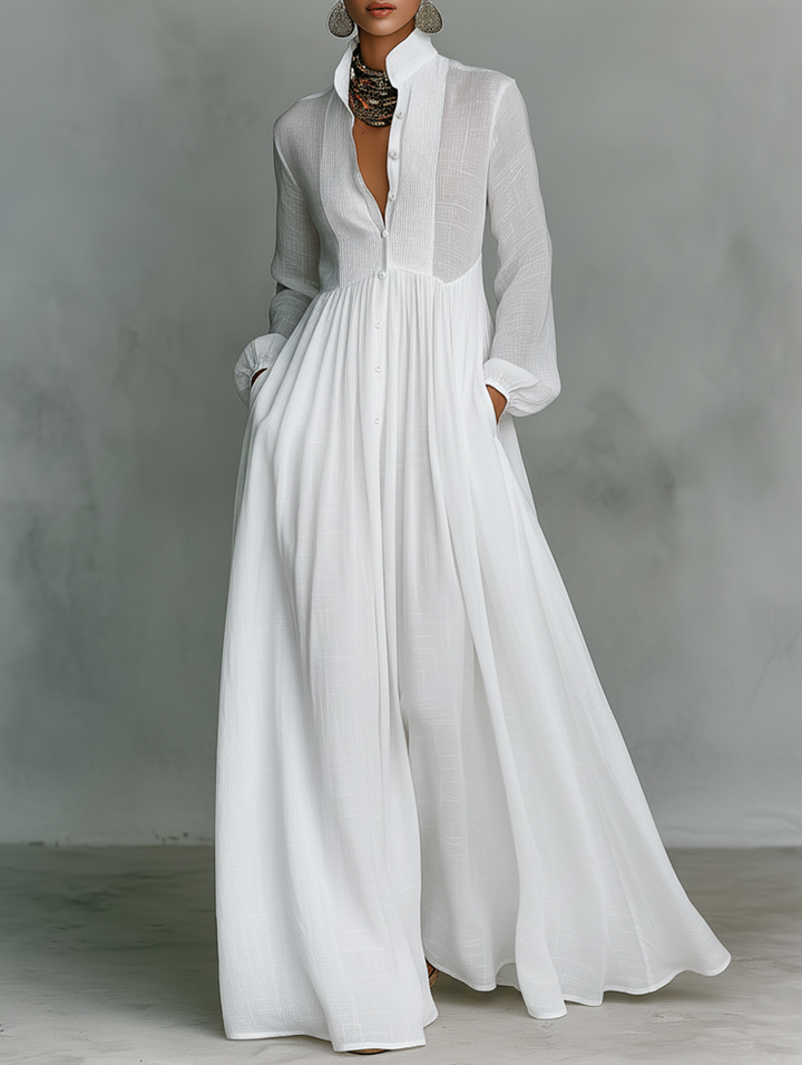 Sheilan - Elegante Abito Lungo Con Bottoni