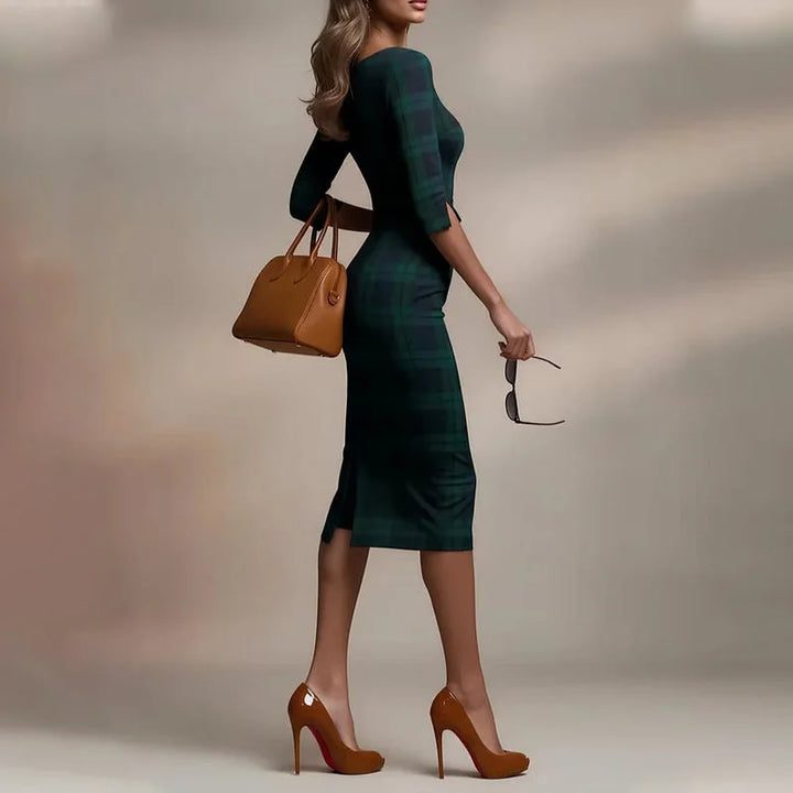 Linari - Elegante Abito Midi a Quadri
