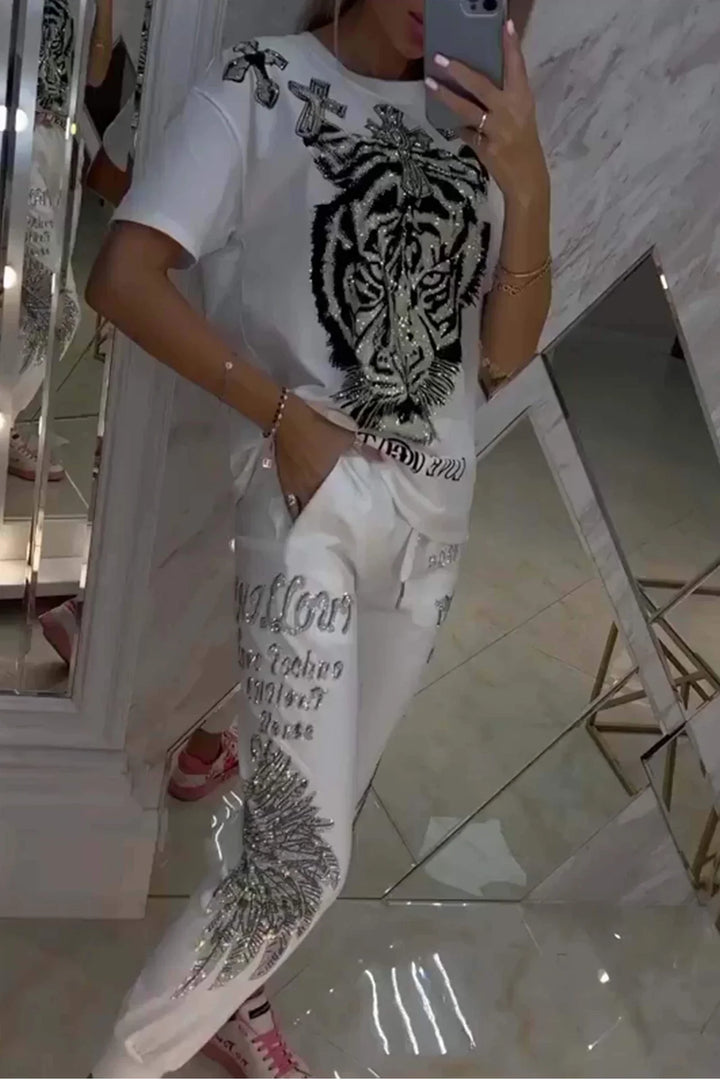 Quinzella - Set Pantaloni e Top Stampati Alla Moda