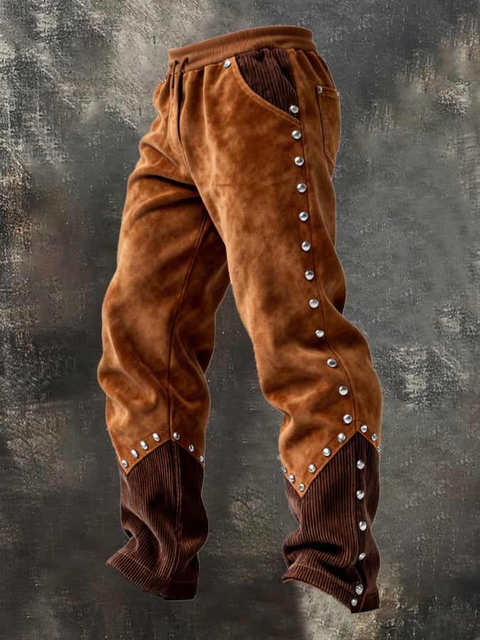 Overton - Pantaloni Vintage Da Avventura Outdoor In Velluto a Coste Con Cuciture e Nappine