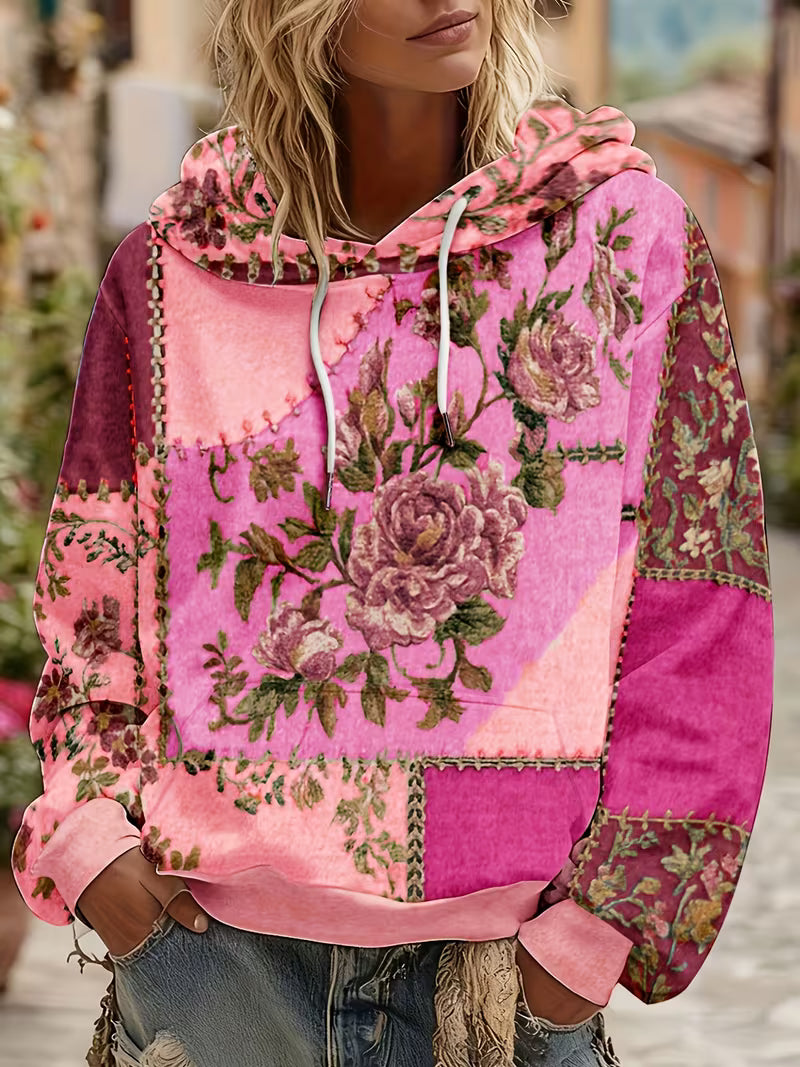 Norella - Felpa Con Cappuccio a Maniche Lunghe in Patchwork Floreale