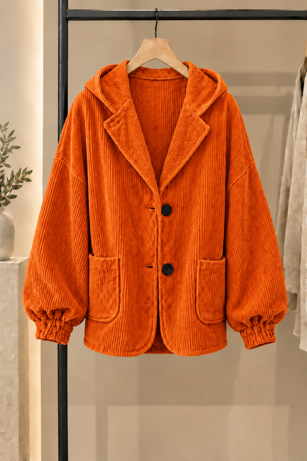 Nalina - Giacca Oversize Con Cappuccio in Velluto a Coste