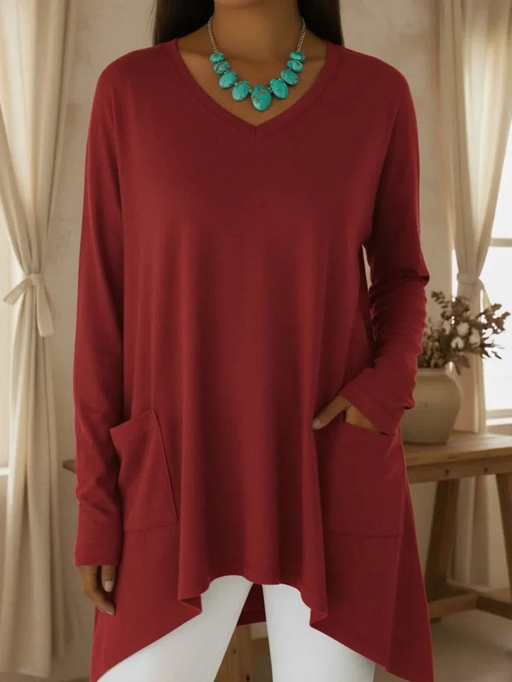 Boglarka - Maglione Ampio Con Scollo a V e Orlo Irregolare