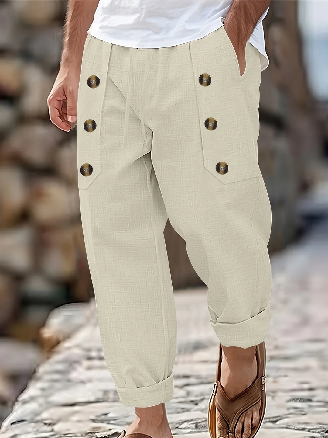 Beslan - Elegante Pantalone A Gamba Dritta Con Bottoni Dorati