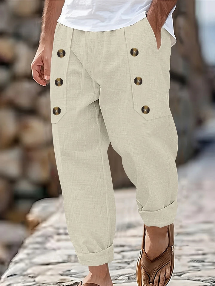 Beslan - Elegante Pantalone A Gamba Dritta Con Bottoni Dorati