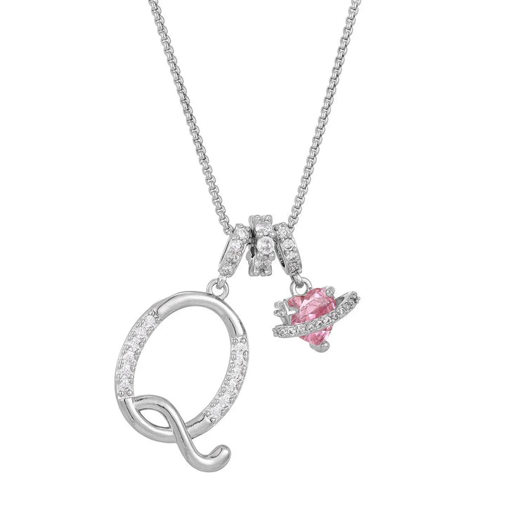 Nerute - Collana Con Iniziale e Ciondolo a Forma di Cuore Rosa