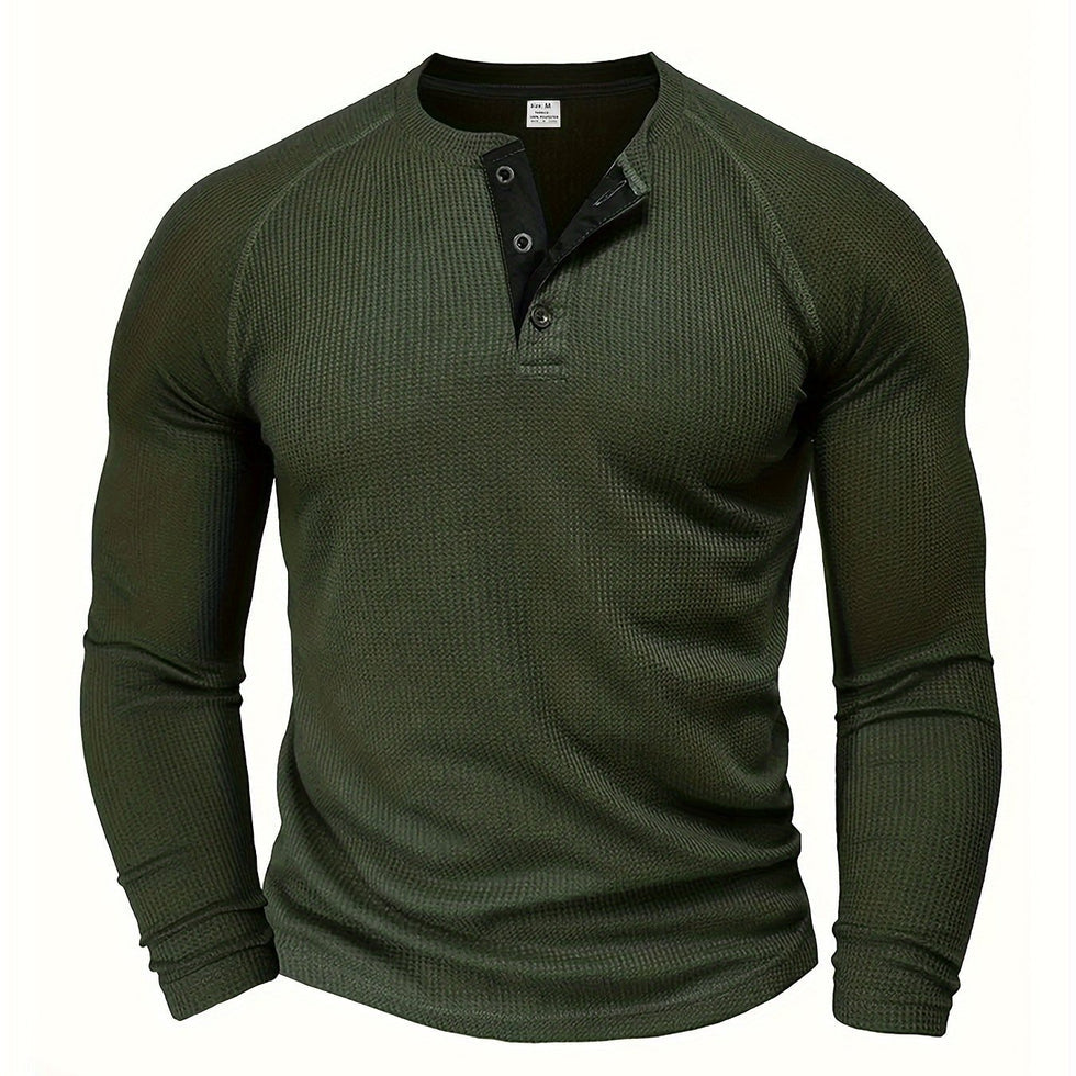 Jarik - Maglietta Henley a Maniche Lunghe Con Trama in Rilievo
