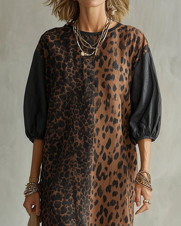 Jimina - Leopard Print Dress With Puff Sleeves