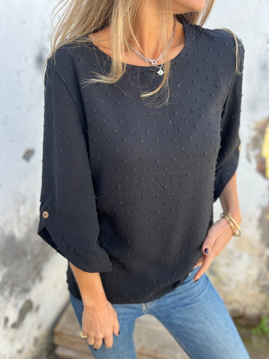 Lyutsiya - Camicia Casuale Con Polsini Grandi Ricamati A Girocollo