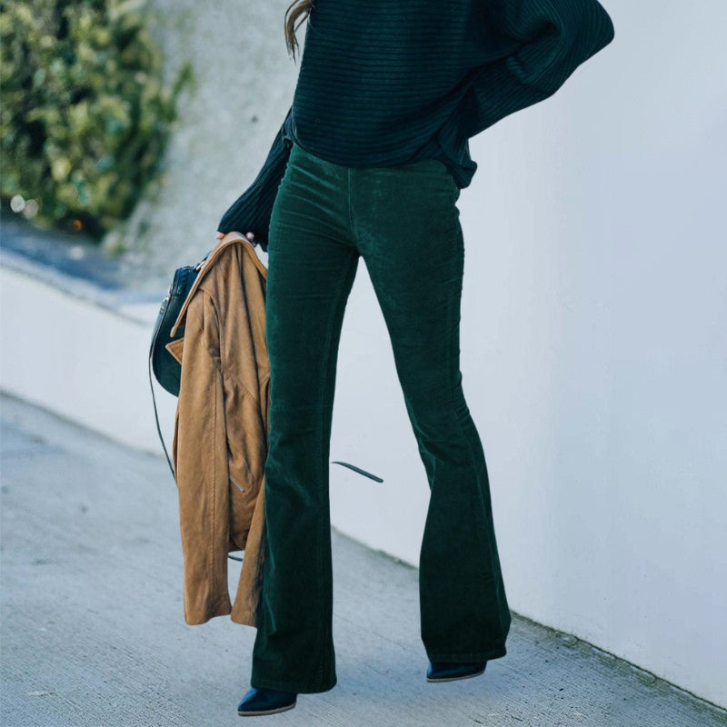 Udilia - Pantaloni a Zampa In Velluto a Coste a Vita Alta