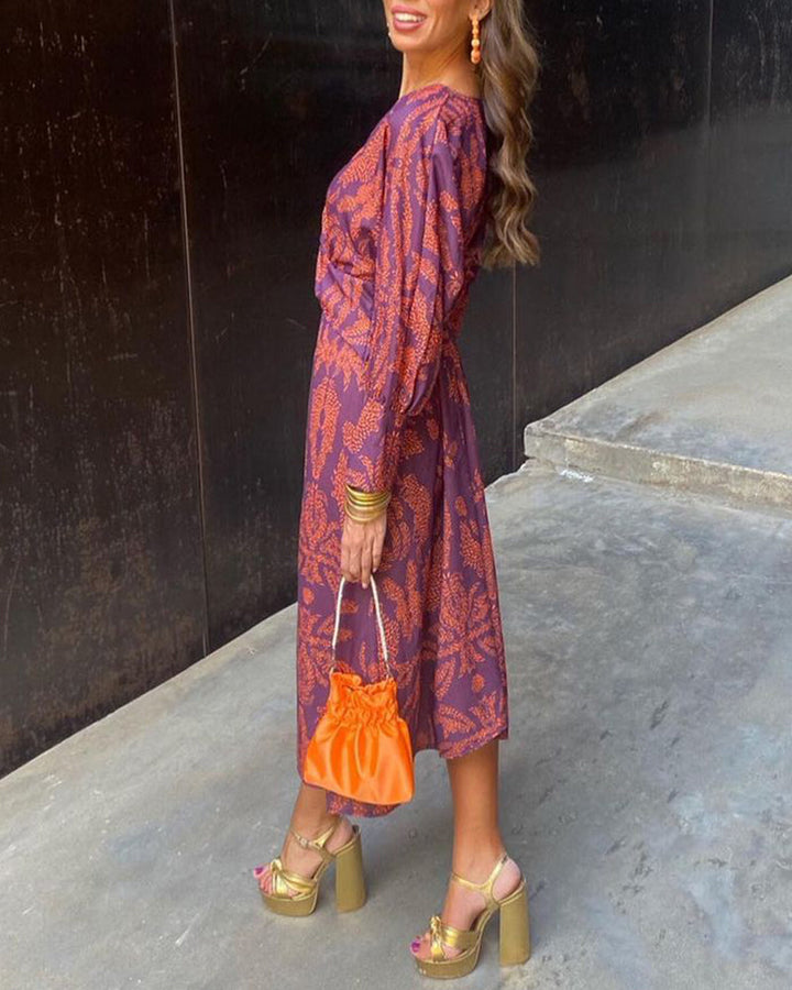 Dineke - Abito Elegante a Maniche Lunghe con Stampa Floreale