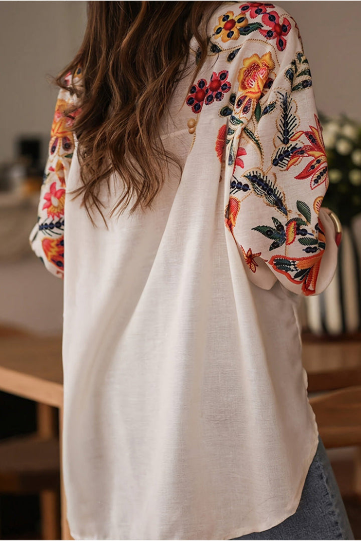 Mariluna - Camicia Casuale a Maniche Lunghe Con Stampa Floreale