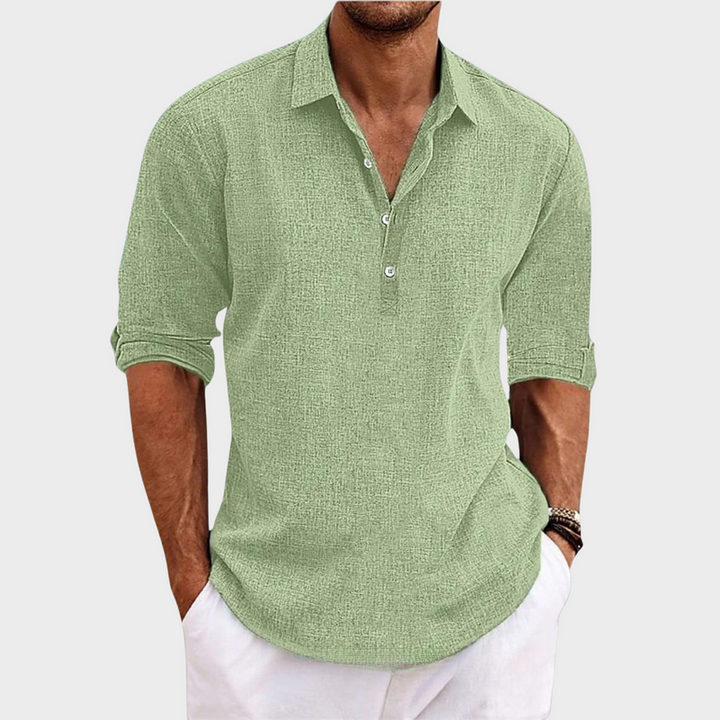 Ehrhard - Camicia Casual in Cotone e Lino a Maniche Lunghe