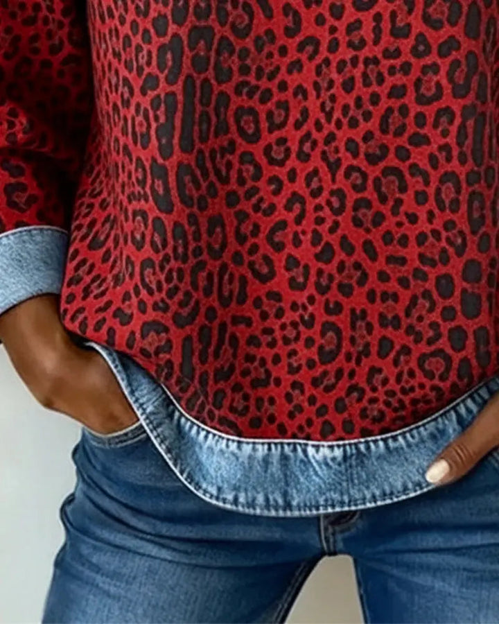 Krassimira - Top a Maniche Lunghe Con Stampa Leopardata