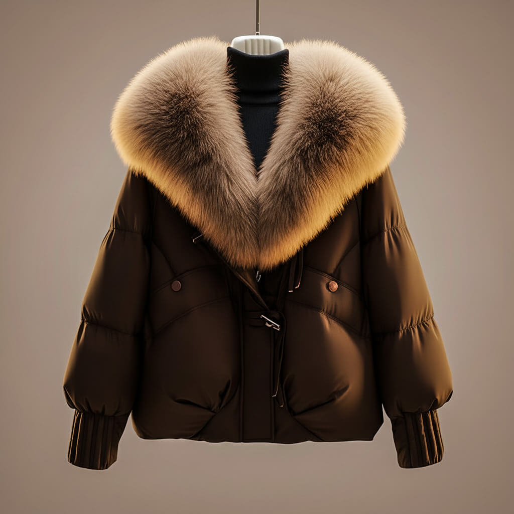 Enina - Elegante Cappotto In Cotone Con Collo In Pelliccia