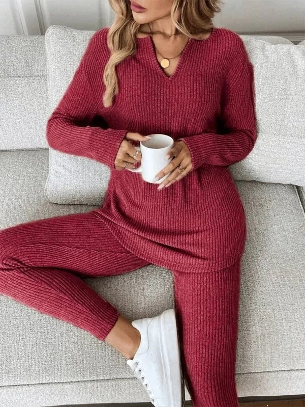 Renfri - Set Casual Composto Da Maglietta a Maniche Lunghe In Maglia e Leggings