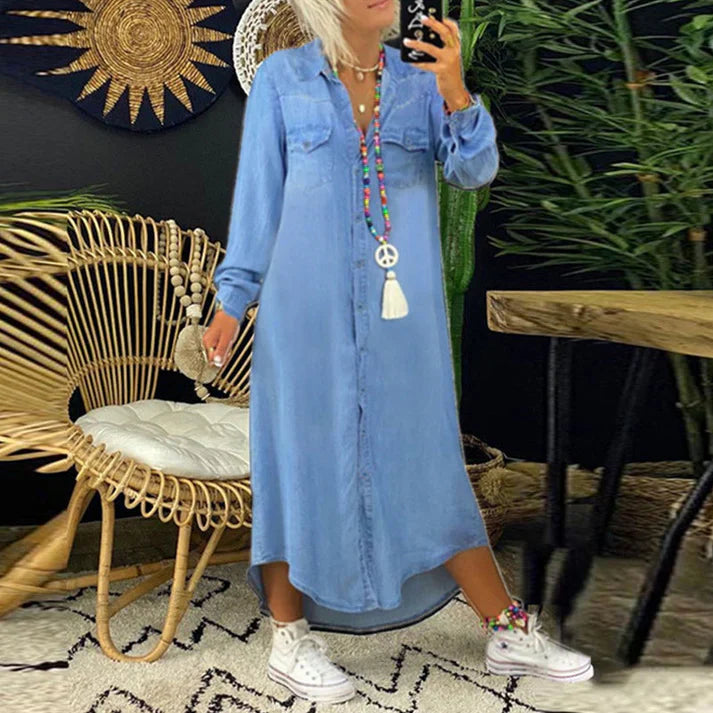 Lilla - Comodo Abito a Camicia In Denim