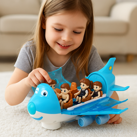 MusicJet - Aeroplano Elettrico con Luci, Musica e Sistema di Prevenzione Ostacoli