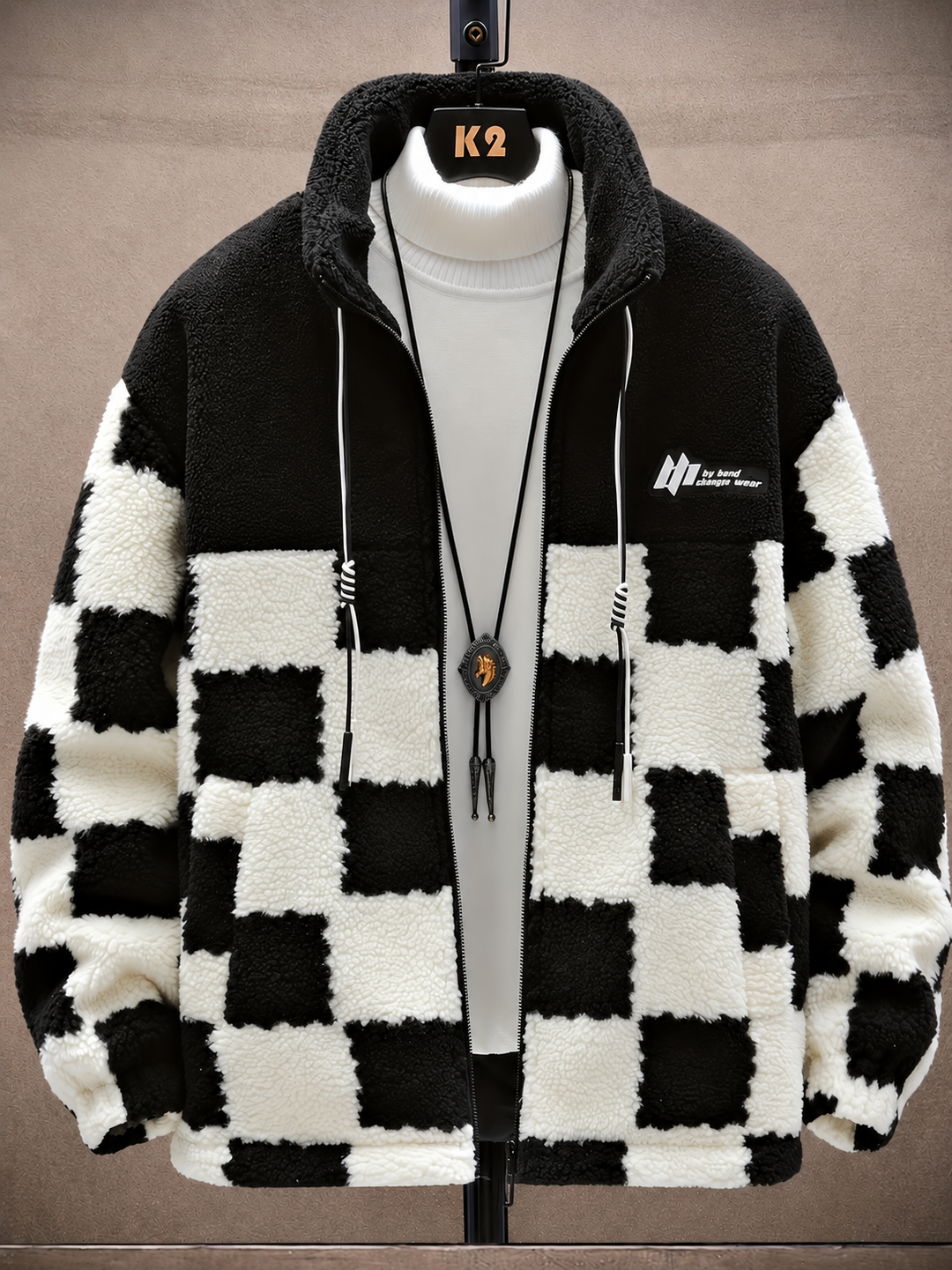 Melany - Giacca in Pile a Quadri Con Cappuccio e Chiusura a Zip