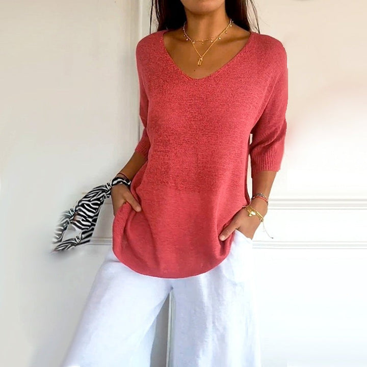 Anjela - Camicia Casual In Maglia Con Scollo a V